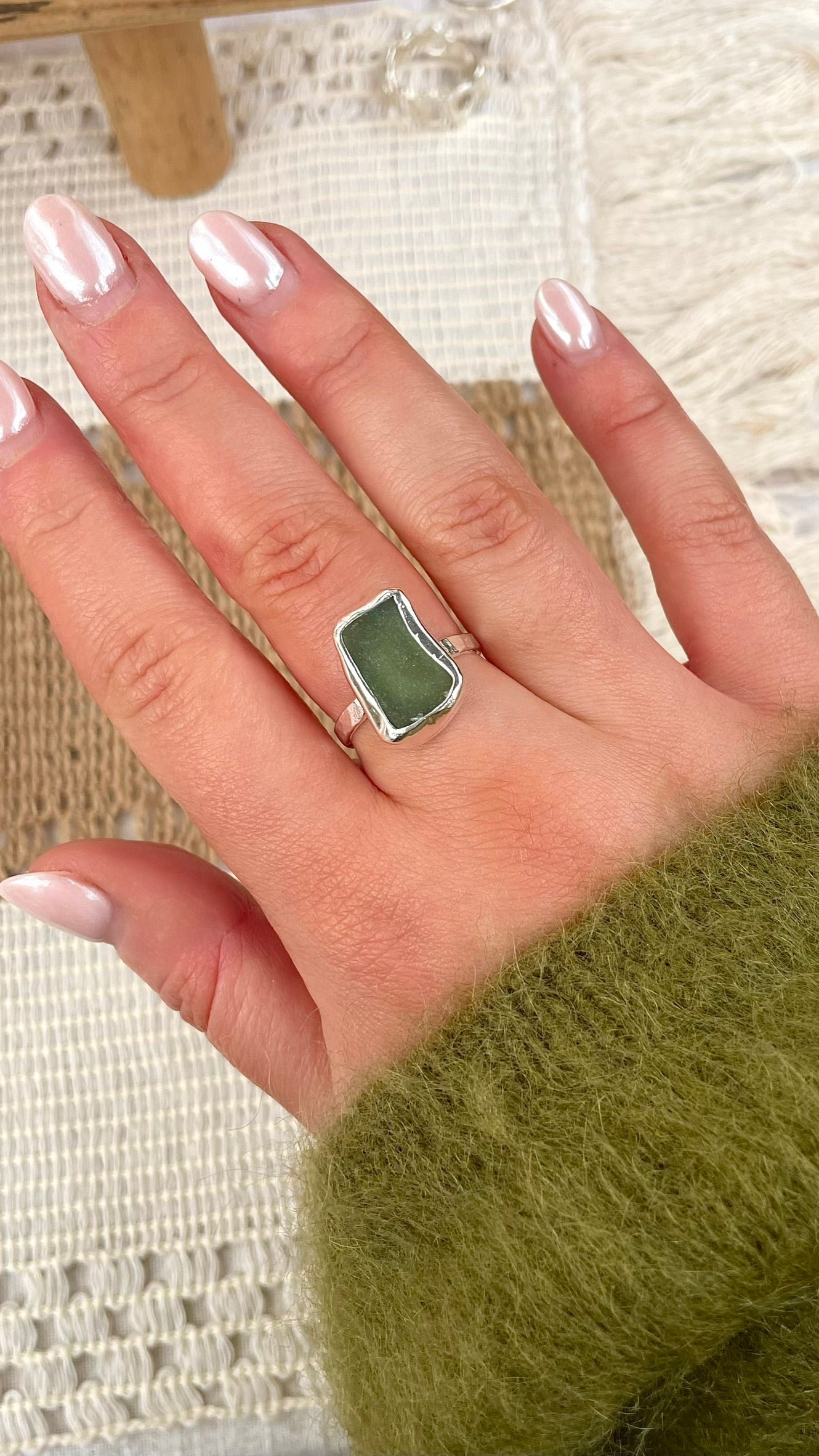 Green Seaglass Ring