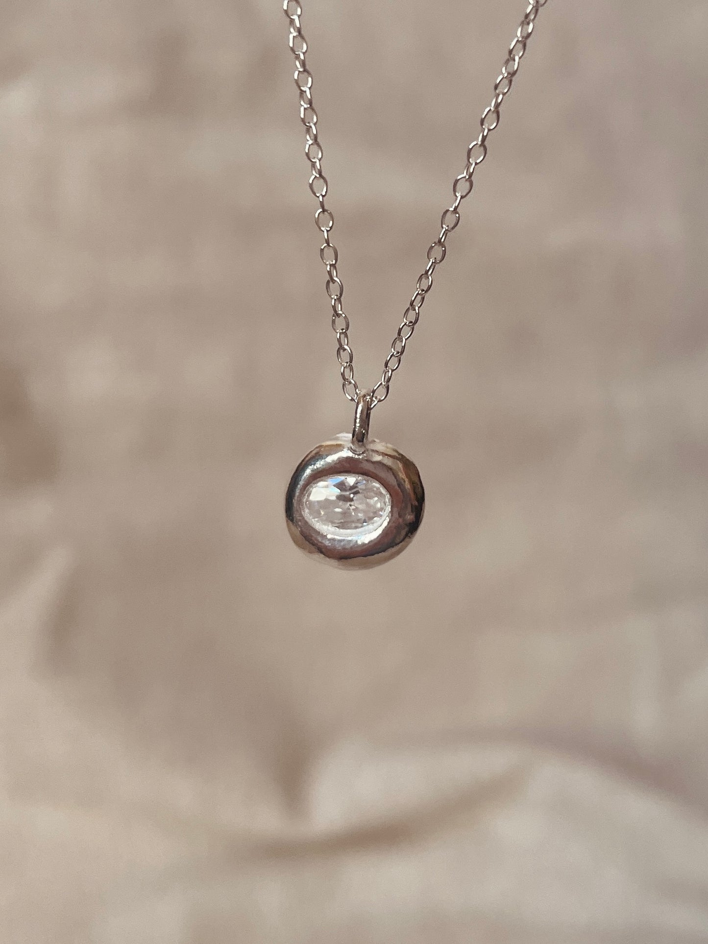 Oval Zirconia Pebble Necklace